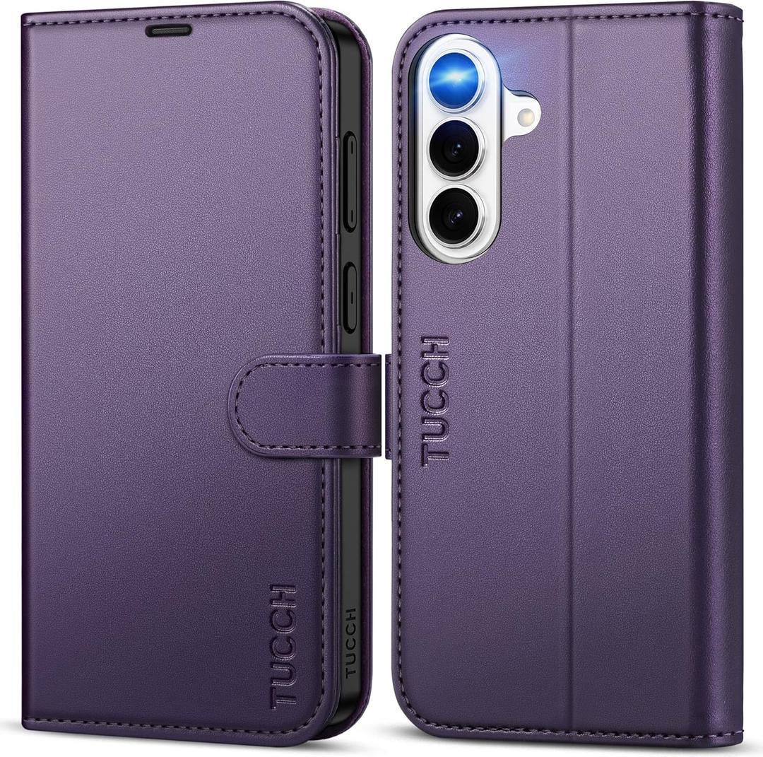 TUCCH Case Wallet for Galaxy S26+ Plus, Magnetic PU Leather Stand [RFID Blocking] 4 Card Slot Protective Flip Cover with [TPU Shockproof Interior Case] Compatible with Galaxy S26+ 6.7", Deep Purple