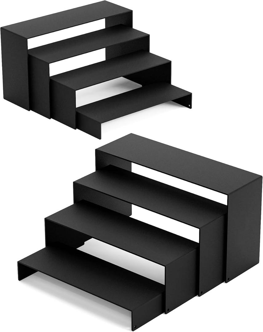Black Matte Metal Display Stand,8 Pcs 2 Set Display Risers, Metal Rectangular Display Shelf Holders for Showcase, Dessert, Perfume, Vendor Events, Cupcake Stands, Toys Display Shelves ( 8Pcs-Black, 7L~8L~9L )