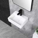 Small Vessel Sink 15"x12" Wall Mount Bathroom Sink Rectangular White Porcelain Ceramic Mini Floating Tiny Bathroom Wall Mounted RV Sink, 15.3"x12" Wall Mount