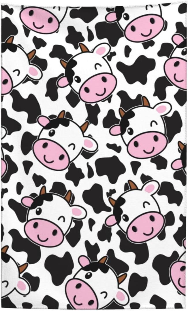 Microfiber Cow Print Beach Towels Cow Cattle Head Funny Animal Black and White Bath Towel Quick Dry Sand-Free Pool Towel Wrap Cow Print Gifts Accessories for Adults Kids, Oversized 31.5x51.2