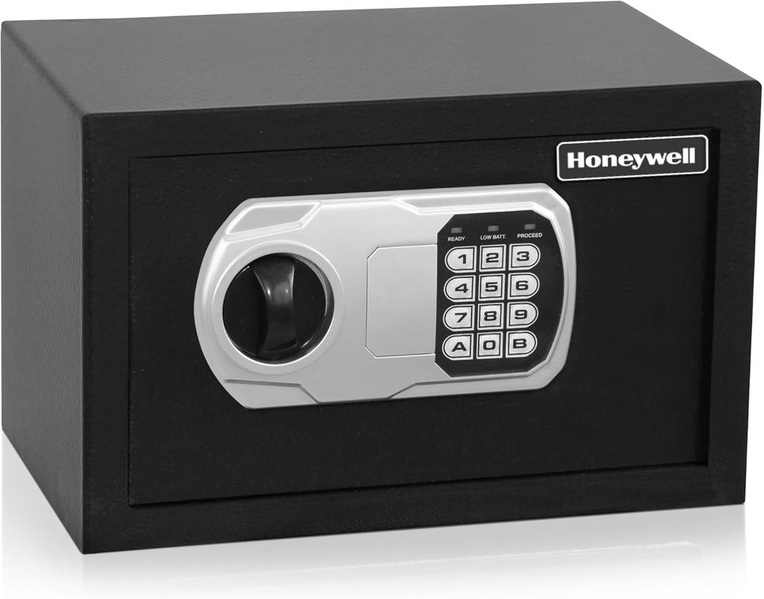 Honeywell Safes & Door Locks - Small Safe Box with Digital Lock for Home - Steel Security Locking Bolts & Keys Protect Personal Safe Box for Money Safe - Low Profile LED Display - 0.27 CU - 5101 (Black)