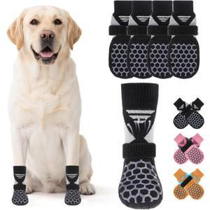 KOOLTAIL Dog Socks Shoes for Hot Pavement, Breathable & Warm Winter Dog Booties to Prevent Licking Paws for Small Medium Large Senior Dogs, Non Slip Grippy Pet Boots & Paw Protectors for Hardwood Floor (Large(4 Pack), Black)