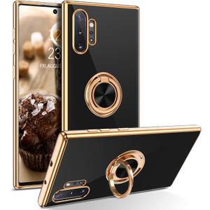 DUEDUE for Samsung Galaxy Note 10 Plus Case with Ring Holder Kickstand 360 Degree Rotation Magnetic Car Finger Slim Cover Shockproof Protective Phone Case for Samsung Note 10 Plus 5G/4G, Black