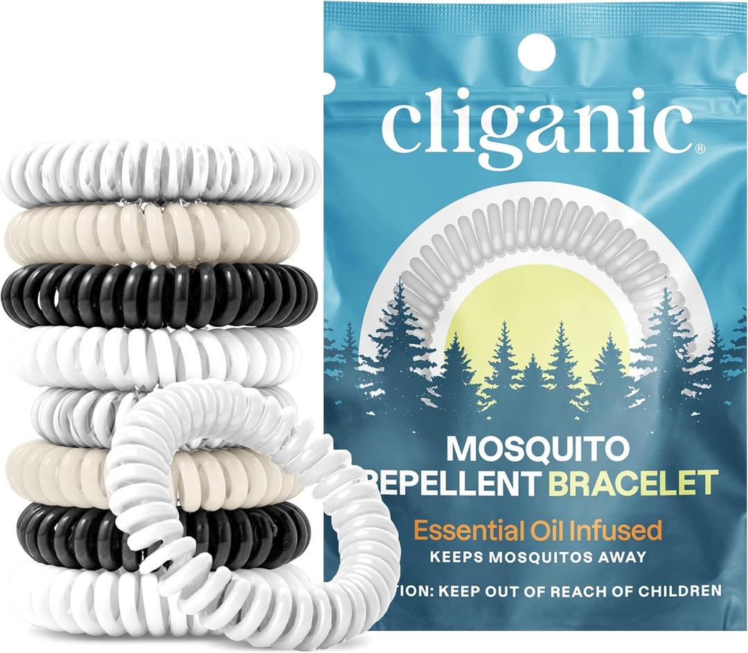 Cliganic 8 Pack Mosquito Repellent Bracelets for Adults & Kids (Neutral Colors) - Natural DEET-Free Bands, Individually Wrapped