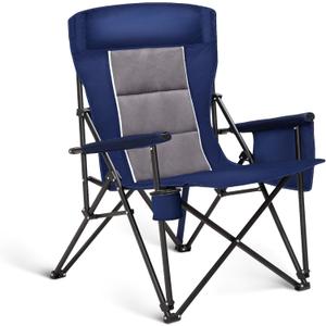 ALPHA CAMP Heavy Duty High Back Camping Chairs with Cup Holder Oversized Folding Chair Outdoor Chair with Headrest,Lawn with Side Pocket for Lawn, Sports and Fishing, 500lbs (Navy Blue)