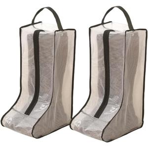 2 Set Boot Storage,Portable Short Boots and Tall Boots Storage or Protector Bag,Shoe Dust Bags,Shoe Sleeves for Travel,Clear Boots Cover,Shoes Packing Organizers for Adult Sneakers (Black Edge-Tall)