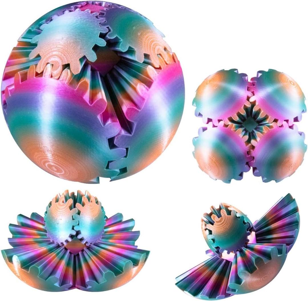 Gear Ball 3D Printed Gear Ball Gear Sphere Stress Ball Steam Punk Whirling Wonder Fidget Desk Toy Stress & Anxiety Relief(Candy Rainbow 10cm 4.11 Inches)