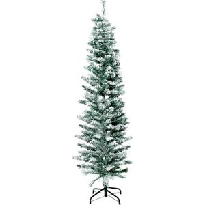 5ft Artificial Pencil Christmas Tree with Lights Slim Flocked Tall Skinny Christmas Tree Snow Flocked Pine Slim for Home Office Holiday Decoration(Snowy,5 ft)