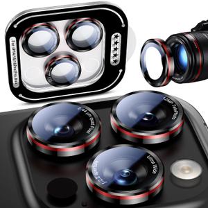 Uyiton for iPhone 16 Pro Max/16 Pro/15 Pro Max/15 Pro/14 Pro Max/14 Pro Camera Lens Protector - [2025 Inspired Design] Military-Grade Tempered Glass & Metal Camera Cover, Outdoor/Travel/Daily Use, Red