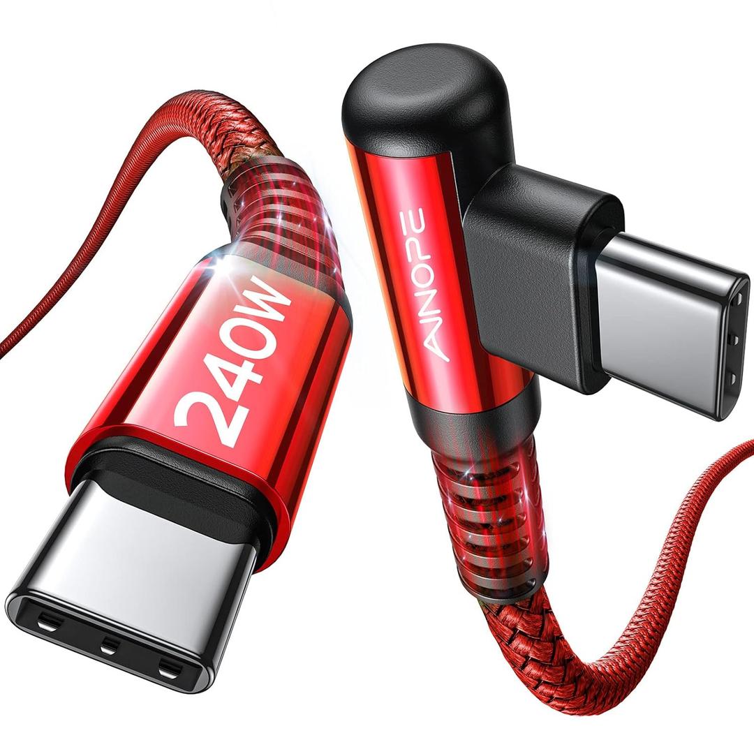 AINOPE 240W High Speed USB C Cable [10ft] USBC to USBC Cable, Right Angle C to C Cable Fast Charging Compatible with iPhone 16 Charger Cord, iPad Pro,MacBook Air 2024 M4,Samsung Galaxy S24, Red