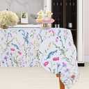 LUSHVIDA Easter Fabric Rectangle Table Cloth 60 x 84 Inch, Polyester Easter Spring Flower Tablecloth, Table Cover Protector for Holiday, Party, Wedding, Birthday, Banquet Decoration Use, Floral
