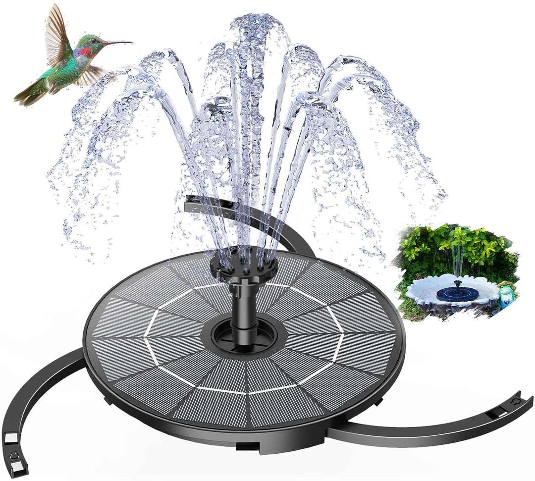 AISITIN 2.8W Solar Fountain Pump for Bird Bath Upgraded 2025, Floating Solar Powered Water Fountain Built-in 1000mAh Battery with 7 Nozzles & 3 Integrated Bracket for Bird Bath and Outdoor Garden (Black)