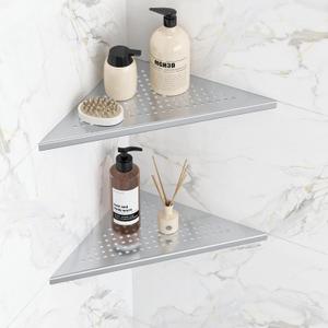 Qeke Corner Shower Shelves, 10 Recessed Tile Shower Shelf Brushed Nickel, 304 Stainless Steel Grout in Corner Tile Bathroom Shelves, No Drilling, 2 Pack