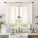 BGment Beige Linen Curtains 40 Inch Length for Short Window - Small Semi Sheer Drapes with Rod Pocket for Cafe Kitchen Bedroom Light Filtering Cream Curtain, 2 Panels, Each Panel 30 Inch Wide