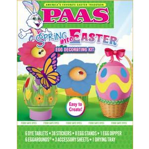 PAAS Spring Into Easter Egg Decorating Kit, Easter Egg Dye Kit with Stickers & Eggarounds, Food Grade Dye, Easter Stickers, Colorful EggArounds