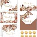 Whaline 24 Pack Boho Floral Thank You Cards Bulk Retro Fall Flower Leaves Blank Note Cards with Envelopes Stickers Thanksgiving Greeting Card for Wedding Bridal Baby Shower