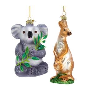 Noble Gems™ Koala and Kangaroo Glass Ornaments, 2 Assorted