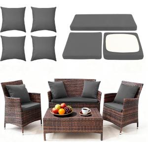 Waterproof 3-Piece Patio Sofa Cushion Cover Set - Replacement Covers for Outdoor Wicker Furniture, Bench & Seat Cushions with 4pcs Throw Pillow Cover