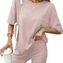 Ekouaer Women 2 Piece Lounge Sets Moisture Wicking Summer Outfits 2026 Oversized T-Shirt and Biker Short Matching Sets (Beige, XL)