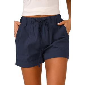 Coofandy Womens Casual Summer Women Shorts Dark Blue High Waisted Shorts Beachwear Baggy Lounge Lightweight Cotton Linen Shorts for Women Navy Blue M