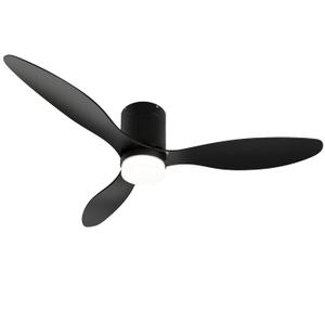 Nogcew Black Ceiling Fans with Lights, 52 inch Flush Mount Ceiling Fan with Remote Control, Tri-Color Temperature, Reversible, Dimmable, Noiseless, Low Profile Ceiling Fan for Bedroom, Living Room