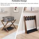 Smuxee Walnut Bamboo Luggage Rack Pack of 2, Foldable Suitcase Stand with Storage Shelf, Easily Assembled Luggage Stand with 5 Nylon-Straps for Guest Room Hotel Bedroom