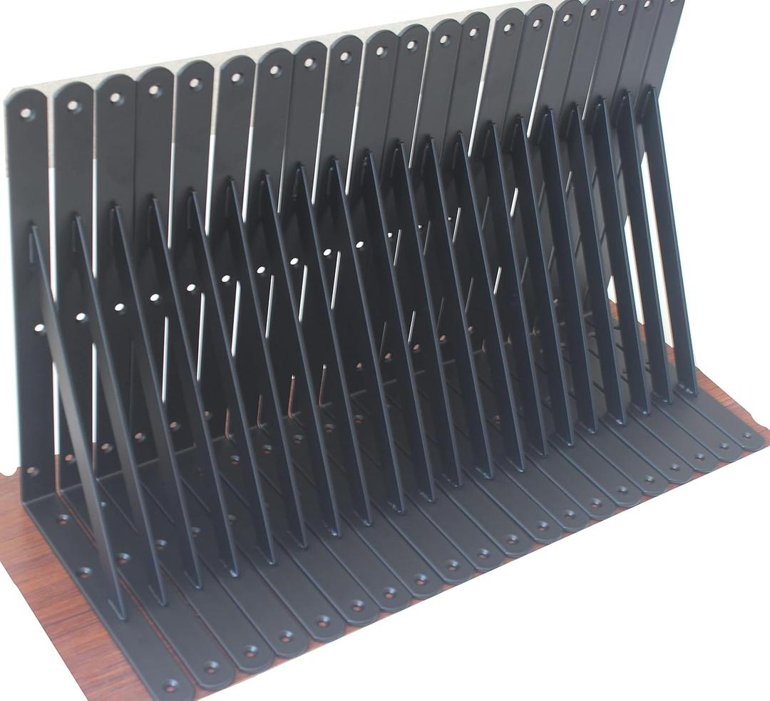 6 Pack L12 x H 8" Black Heavy Duty Shelf Brackets with Screws, Metal Shelf Brackets, Shelf Support Angle Brackets for Shelves, L Brackets, Heavy Duty Floating Shelf