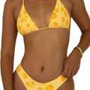 MakeMeChic Women's Halter Triangle Thong Bikini Sets High Cut Swimsuit Bathing Suit Swimwear (Yellow, Small)