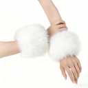 2 x Faux Fur Arm Warmers Wrist Cuffs Winter Furry Hand Warmers for Cold Weather Party Costume (White) (White)