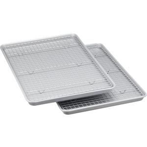 Amazon Basics Ceramic Nonstick Baking Sheets & Cooling Rack Set, Dishwasher Safe, Oven Safe, Half Sheet Size, Gray, 2-Pack