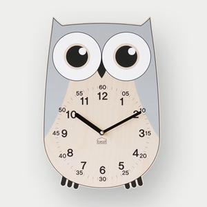 Non-Ticking, Silent 11-Inch Wall Clock  Decorative, Modern, Clean, Cute, Kid-Friendly Design for Indoor, Office, Home, Baby Room (Grey Owl)