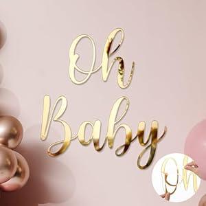 Dunzoom Oh Baby Sign for Backdrop Gold Mirror Acrylic Oh Baby Sticker Letters Decals Gender Reveal Boy Girl Decorations for 1st Birthday Party Backdrop Photography Background Wall Photo Prop Decor