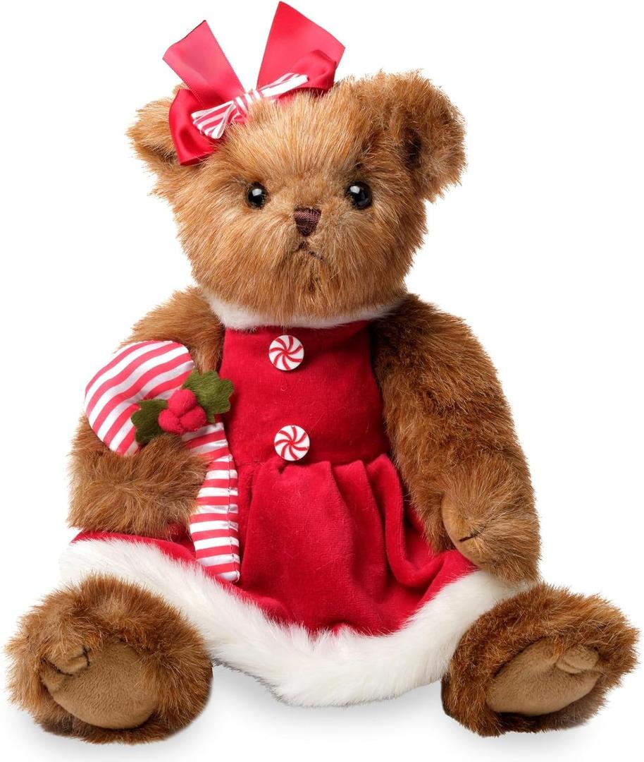 Christa Cane Christmas Bear Stuffed Animal, 14.5 Inch, Christmas Teddy Bear Plush, Teddy Bear for Kids