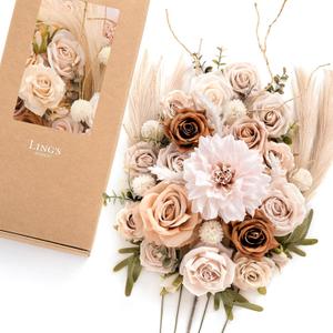 Ling's Moment White & Beige Artificial Flowers Combo Box Set for DIY Wedding Bouquets Centerpieces Arrangements Bridal Shower Party Home Decorations (Deluxe)