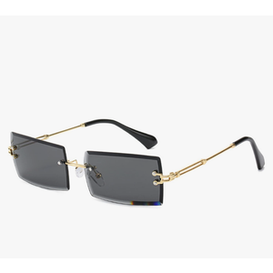 LASPOR Retro Rimless Rectangle Sunglasses for Women Men Tinted Lens Gold Metal Frameless Vintage Square Glasses