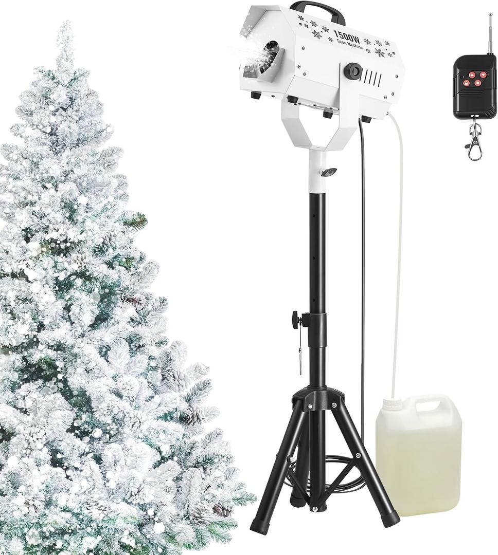 VEVOR Snow Machine, 1500W Snow Maker Machine with Height Adjustable Stand and Wireless Remote Control, High Output Portable Snowmaking Machines for Outdoor Christmas Parties Wedding Stage Effect