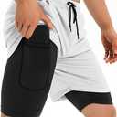 Mens 2 in 1 Workout Running Shorts Athletic Yoga Gym 7" Short Clothes with Side Pockets, Size XL