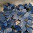 24 Set Christmas Blue Glitter Poinsettia Flowers Picks Christmas Tree Ornaments for Winter Blue Teal Christmas Tree Wreaths Garland Holiday Seasonal Wedding Decorations White Gift Box Included