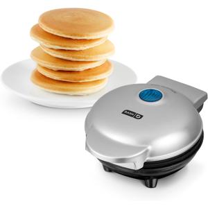 DASH Mini Maker Electric Round Griddle for Individual Pancakes, Cookies, Eggs & other on the go Breakfast, Lunch & Snacks with Indicator Light + Included Recipe Book - Silver
