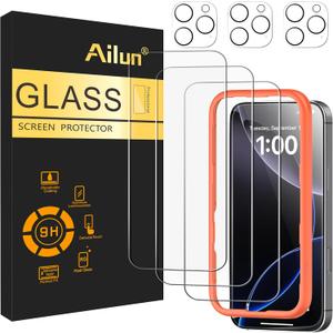 Ailun 2 Pack Screen Protector for iPhone 16 Pro Max [6.9 inch] + 2 Pack Camera Lens Protector with Installation Frame,Case Friendly Tempered Glass Film[9H Hardness][Not for iPhone 16e/16/16 Pro/Plus]