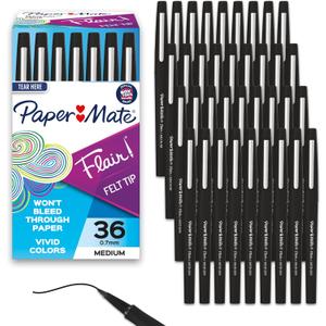 Paper Mate Flair Felt Tip Pens, Medium Point (0.7mm), Black, 36 Count