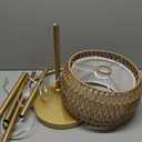 Arc Floor Lamp with 3 Color Temperatures, LED Gold Floor Lamp with Remote & Stepless Dimmable Bulb, Boho Standing Lamp with Rattan & Fabric Shades, Farmhouse Tall Lamp for Living Room Bedroom