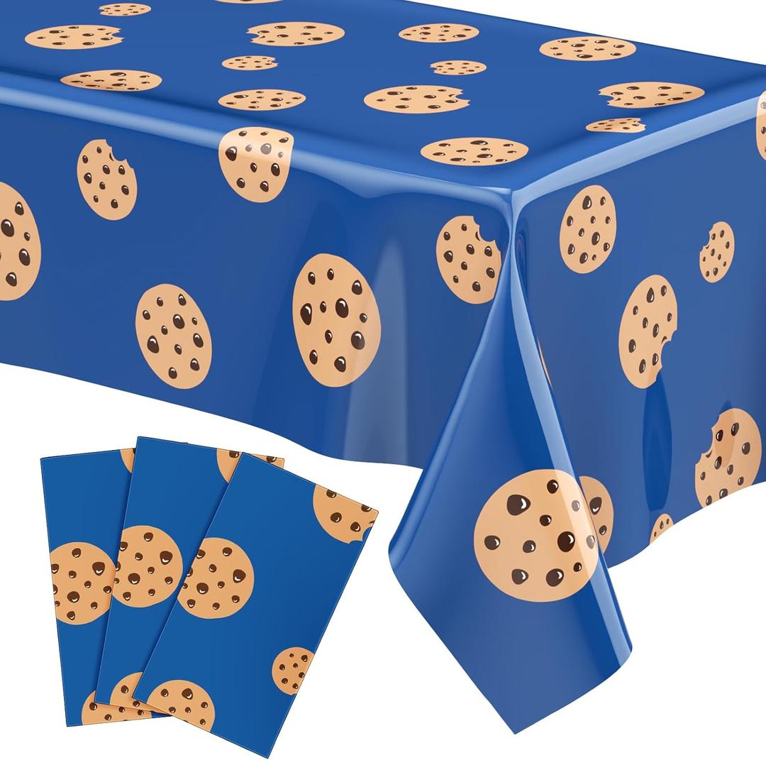 Oudain 3 Sheets Cookie Birthday Party Supplies Cookie Tablecloth 54 x 108 Inch Plastic Table Covers for Birthday Party Decorations