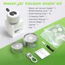 Mason Jar Vacuum Sealer, Food Saver Vacuum Sealer Machine(Lids Included) for Wide, Regular Mouth Mason Jars, Portable Automatic Canning Machine For Kitchen Food Storage(White)
