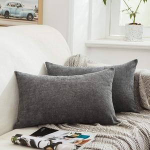 MERNETTE Pack of 2, Thick Chenille Decorative Square Throw Pillow Cover Cushion Covers Pillowcase, Home Decor Decorations for Sofa Couch Bed Chair 12x20 Inch/30x50 cm (Dark Grey)