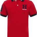 Tommy Hilfiger Boys' Short Sleeve Premium Pique Polo Shirt, Button Closure, Soft & Comfortable (16-18, Matt Tri-collar Regal Red)