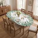Horaldaily Spring Fitted Tablecloth 68 x 48 Inch Oval, Spring Watercolor Eucalyptus Butterfly Green Washable Table Cover Elastic Edged for Dinning, Picnic, Camping, Banquet