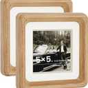HELPLEX 5x5 Picture Frame Set of 2 - Solid Oak Wood, Adjustable Mat for 4x4 & 5x5 Photos, Shatter-Resistant Glass - Wall & Tabletop Family Gallery, Modern Minimalist Home Decor