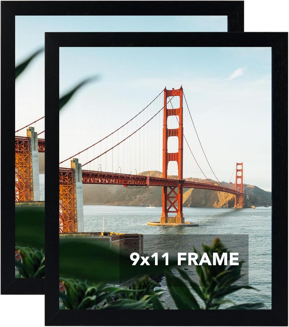 OMISHE 2 Pack 9x11 Picture Frame Black for Wall Hanging or Tabletop, 9 x 11 Frame Composite Wood Wall Gallery Photo Frame,Black