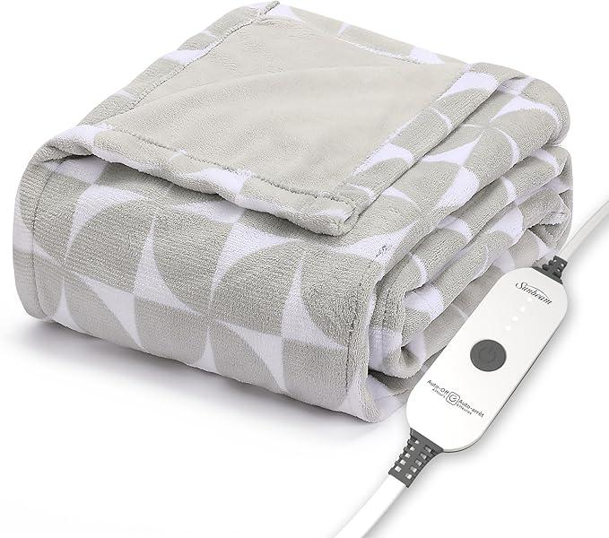 Sunbeam Ultimate Cozy Royal Posh Velvet Hand & Foot Pocket Heated Throw Electric Blanket, 50" x 72", 4 Heat Settings, 4-Hour Auto Shut-Off, Warming Throw for Couch, Machine Washable, Grey